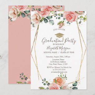 Invitation Cadre Rose, Casquette diplômé, Diplôme de 