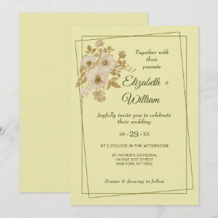 Invitation Cadre rose - Mariage jaune céleste