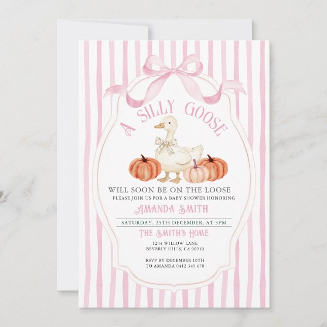 Invitation Cadre rose PreppyAutomne Baby shower d'oie soyeux (Devant)