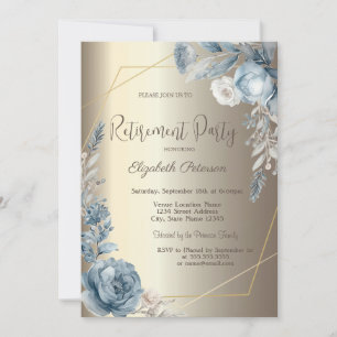 Invitation Cadre Roses Bleues Champagne Or
