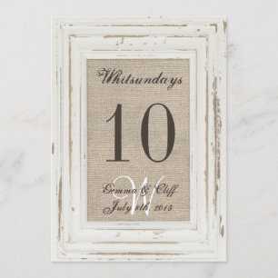 Invitation Cadre rustique blanc & Burlap Numéro de tableau d'
