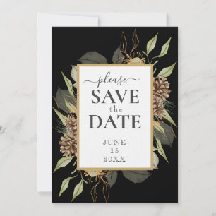 Invitation Cadre rustique en pin sur noir ENREGISTRER LA DATE