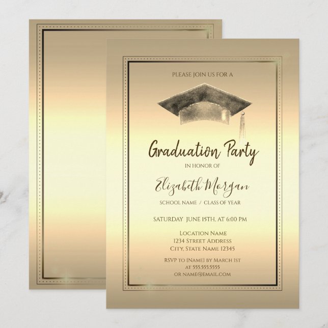 Invitation Cadre simple, Diplôme d'or de la casquette d'étude (Devant / Derrière)