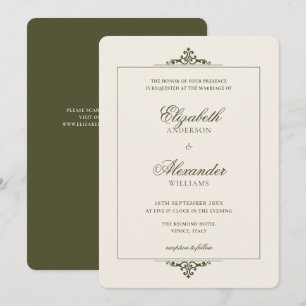 Invitation Cadre somptueux, code QR vert, mariage à l'ancienn
