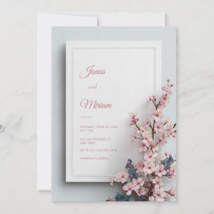 Invitation Cadre Texturé Mariage Feuille de Teal Rose Sakura