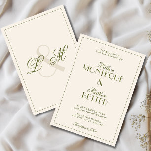 Invitation Cadre Vert Olive Mariage Initial Quiet Old Money