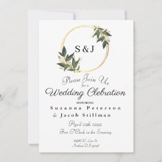 Invitation Cadre vert olive simple et cadre rond or