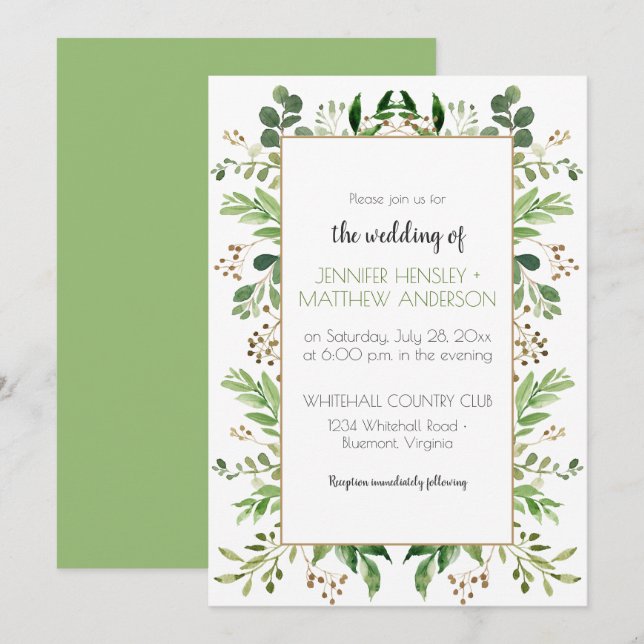 Invitation Cadre vertical de verdure rustique du rêve botaniq (Devant / Derrière)