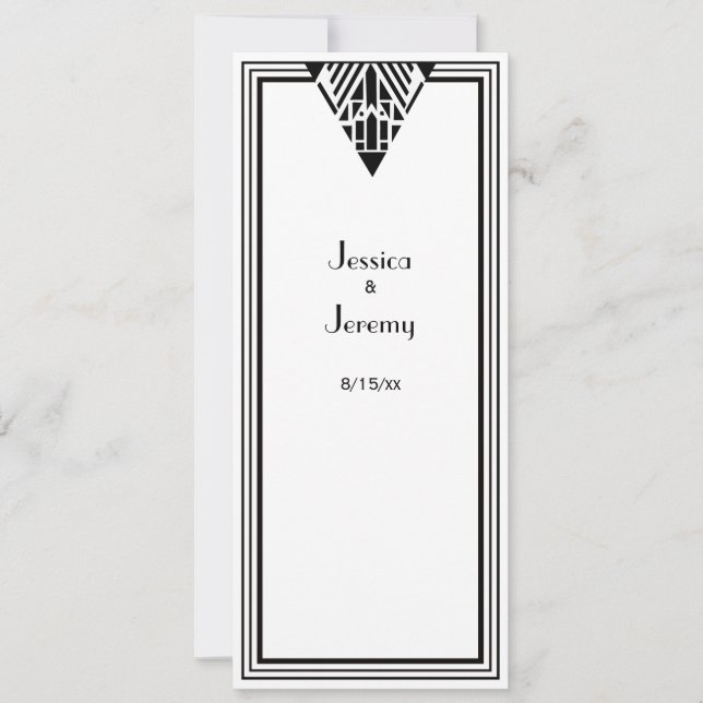 Invitation Cadre vintage Art Déco noir et blanc Menu Réceptio (Devant)