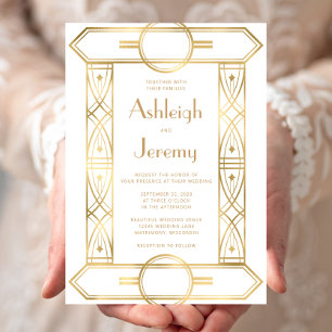 Invitation Cadre vintage doré deco mariage blanc