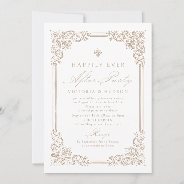 Invitation Cadre Vintage neutre Heureusement Joyeux Jamais Ap (Devant)