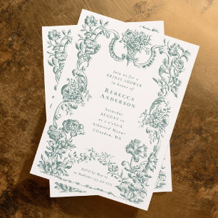 Invitation Cadre Vintage Vert Sauge Floral Fête de Mariage