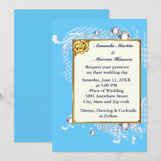 Invitation Cadres bleu & or & Diamants Image Wedding Invitati