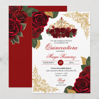 Invitation Cadres de Parties scintillant en or Roses rouges T