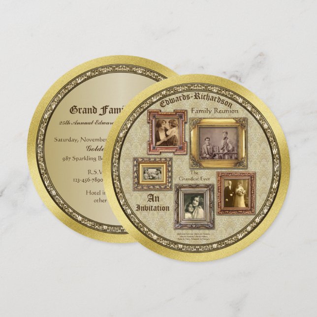 Invitation Cadres de photos antiques de réunion de famille en (Devant / Derrière)
