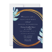 Cadres d'or bleu marine Monogramme Mariage tropica