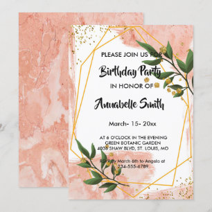 Invitation Cadres d'or moderne ivoire vert Floral Anniversair