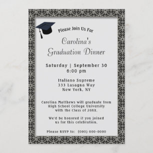 Invitation Cadres noirs Dîner Casquette Gris Graduation