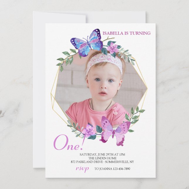 Invitation Cadres papillon photo Anniversaire (Devant)