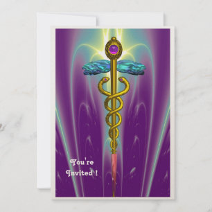 Invitation CADUCEUS, bleu, violet rose améthyste violet or