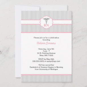 Invitation Caduceus RN BSN LPN Graduation Pink and Grey