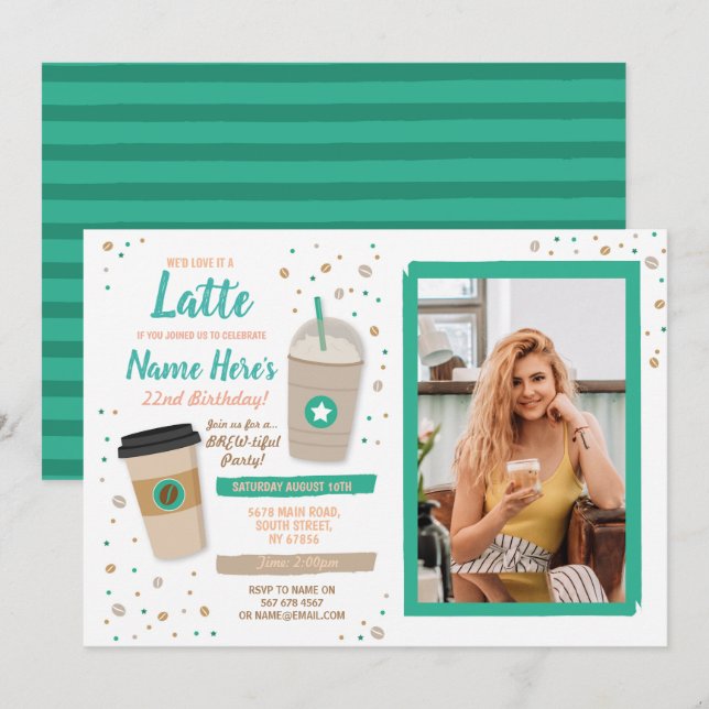 Invitation Café Anniversaire Café Latte Café Shopping Beans P (Devant / Derrière)