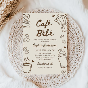 Invitation Café Bébé Café Dessiné à la Main Baby Shower