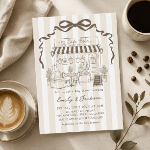 Invitation Café Bébé Fête de Naissance Marron Genre Neutre