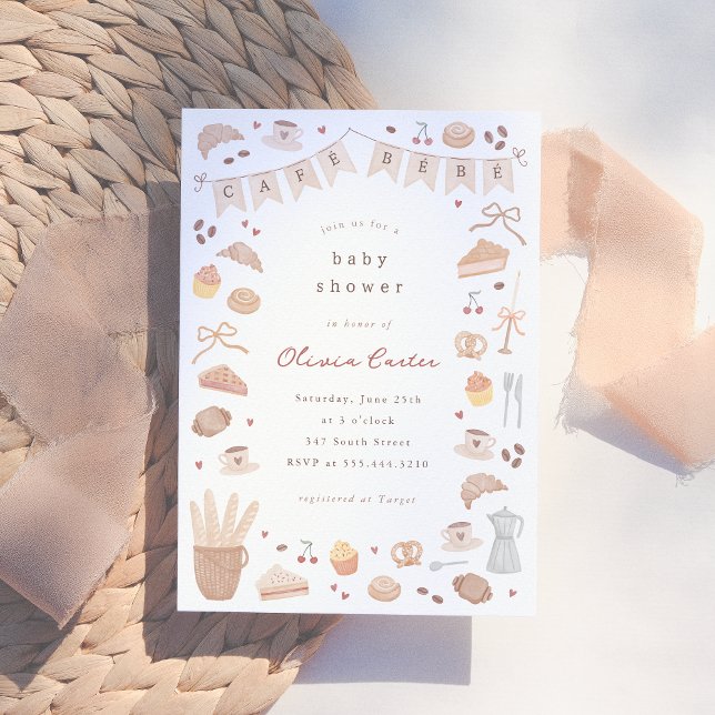 Invitation Cafe Bebe Watercolor Baby Shower (Créateur téléchargé)