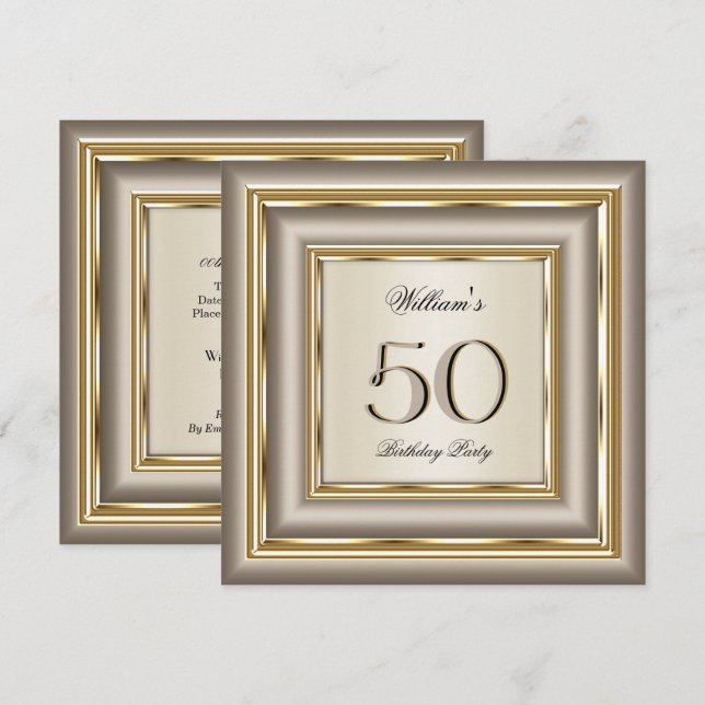 Invitation Café Crème Beige Or Argent Jour d'anniversaire 2 (Devant / Derrière)