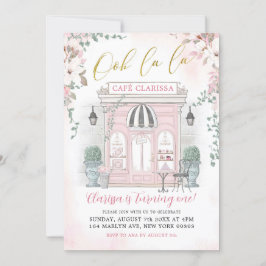 Invitation Café Français Rose et Or Patisserie Fille Annivers
