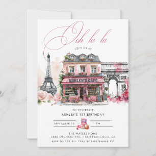 Invitation Café français rose Thé fête d'anniversaire