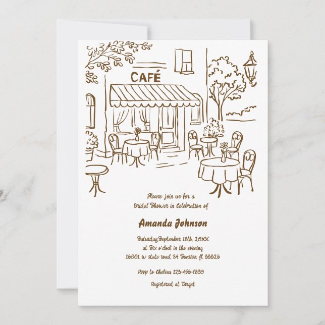 Invitation Café parisien français Fête des mariées de thé apr (Devant)