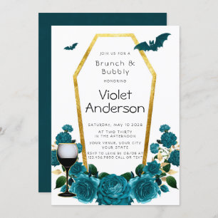 Invitation Café Turquoise d'or moderne Florals Brunch & Bubbl