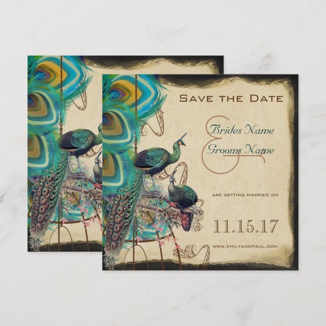 Invitation Cage à oiseaux Paon musical Oiseaux de l'amour Sav (Devant / Derrière)