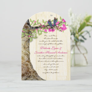 Invitation Cage à oiseaux Rose Navy Damask Mariage Vintage