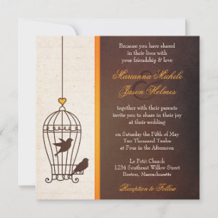 Invitation Cage d'oiseaux fantaisie - Mariage orange d'automn