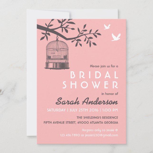 Invitation Cage d'oiseaux roses Russe Douche nuptiale invitat (Devant)