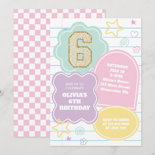 Invitation Cahier de notes à patchwork pastel de style prépa 