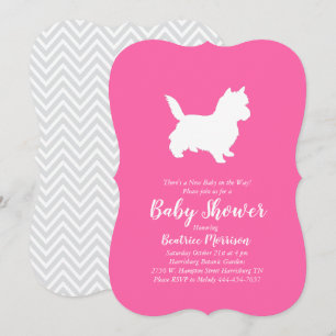 Invitation Cairn Terrier Chien Baby shower fille rose