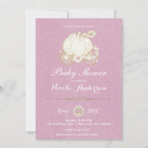 Invitation Caisse de Cendrillon en or rose pour Baby Shower 