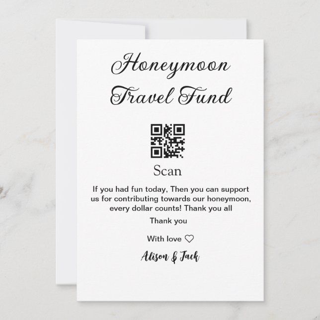Invitation Caisse de lune de miel scannez le code QR ajouter  (Devant)