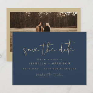 Invitation CAITLIN Edgy Navy et Gold Minimal Enregistrer la d