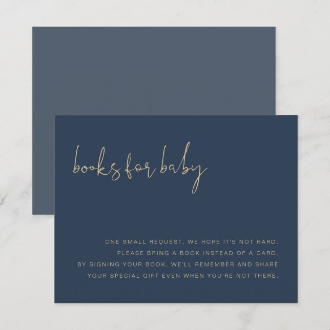 Invitation CAITLIN Modern Navy Livres bleu et or pour bébé (Devant / Derrière)