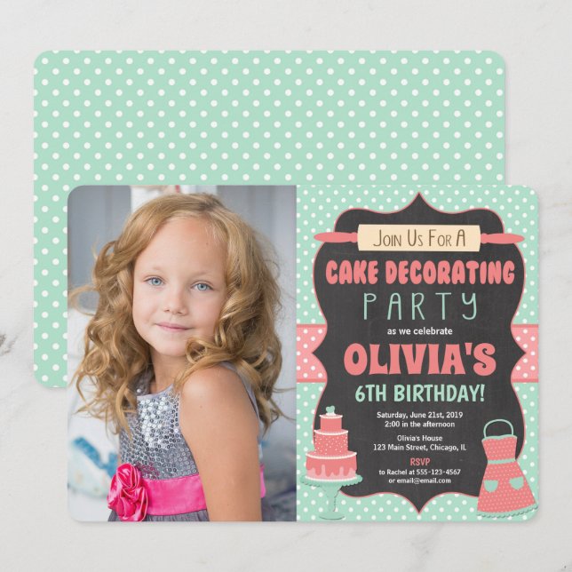 Invitation Cake décorer cupcake photo fête d'anniversaire (Devant / Derrière)
