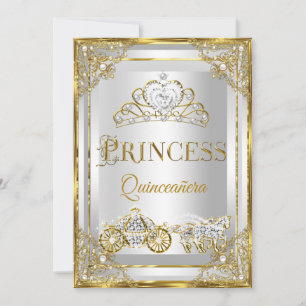 Invitation Calèche de Quinceanera blanche or perle de princes