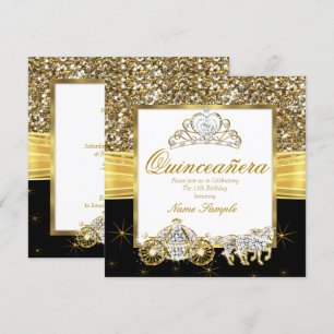 Invitation Calèche noire dorée magique pour Quinceañera