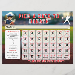 Invitation Calendrier de collecte de fonds de baseball modifi