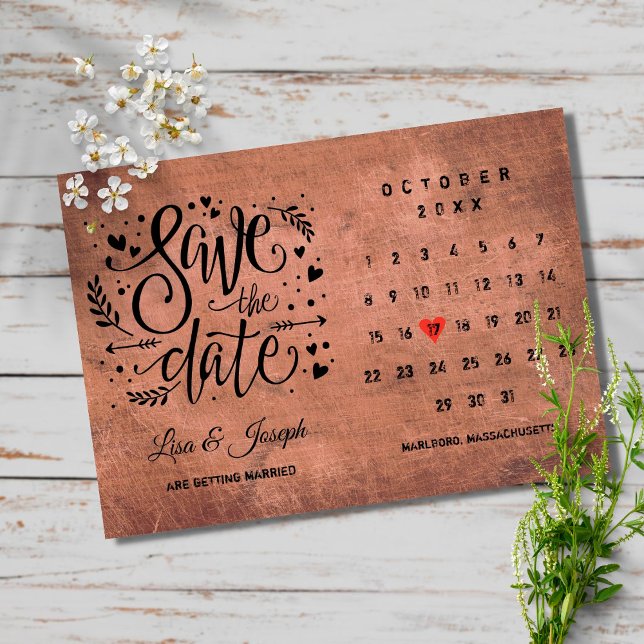 Invitation Calendrier de date de sauvegarde en bois rustique  (Créateur téléchargé)