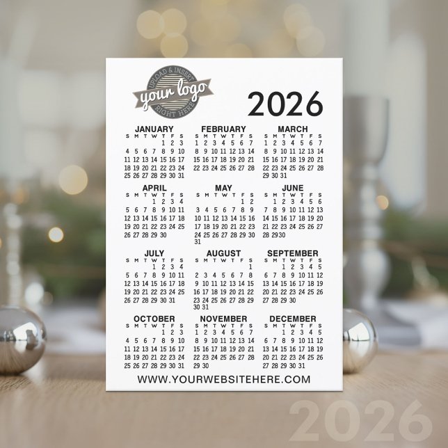 Invitation Calendrier de l'année complète avec logo de l'entr (2026 Calendar Card)